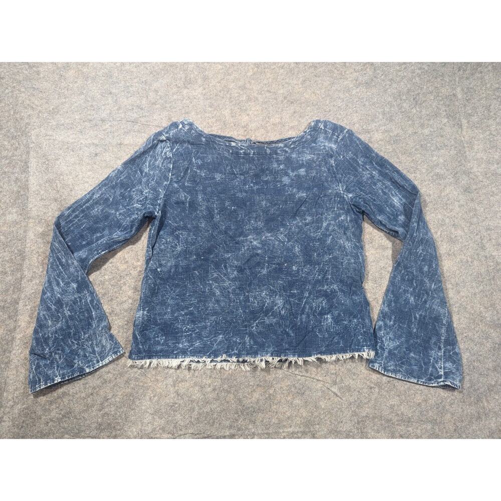 Cloth & Stone Women's Blue Raw Fray Hem Corduroy Ombre Button Back Top Size S